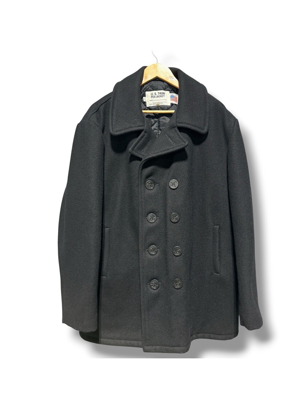 Schott 740N Pea Jacket Coat Men’s 48 Black Melton Wool Double Breasted US Navy